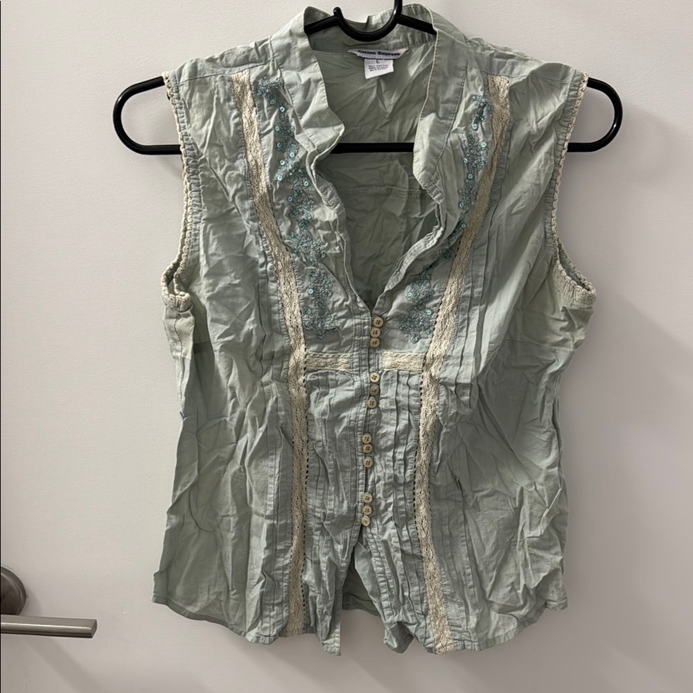 Cotton Express Women's Green Sleeveless Top